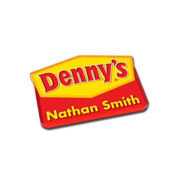 Custom shaped acrylic badge / name plate that measures 1/8" thick... from ASI 72521 Morris Magnets / Laser Cuts