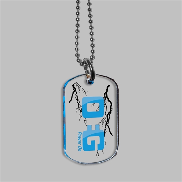 Clear acrylic dog tag necklace that include a 24-inch ball chain.... from ASI 72521 Morris Magnets / Laser Cuts