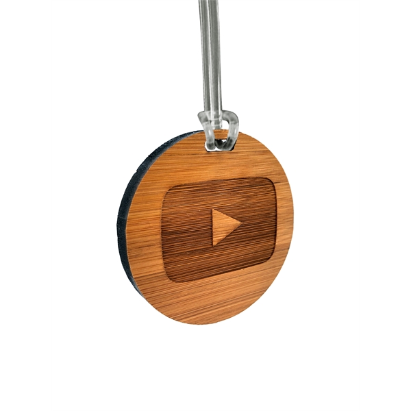 Custom shaped laser etched bamboo bag tag that measures 5/16" thick.... from ASI 72521 Morris Magnets / Laser Cuts