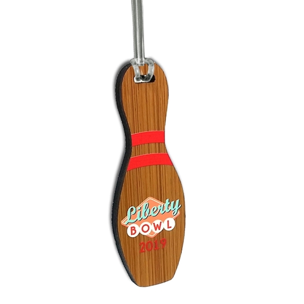 Custom shaped bamboo bag tag that measures 5/16" thick.... from ASI 72521 Morris Magnets / Laser Cuts
