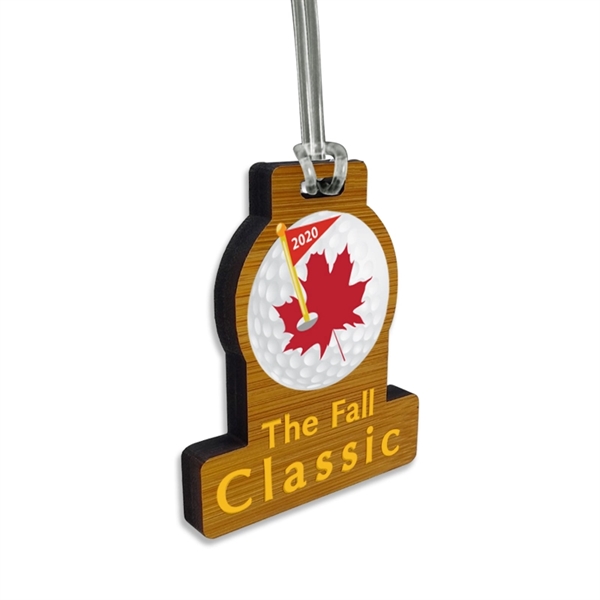 Custom shaped bamboo bag tag that measures 5/16" thick.... from ASI 72521 Morris Magnets / Laser Cuts