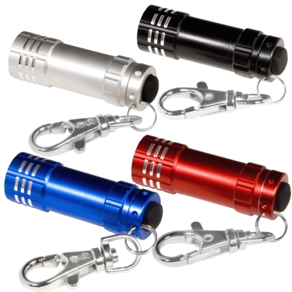 2.13" x 0.63" three-bulb aluminum miniature LED flashlight with key clip... from ASI 37218 Athena Promo (tm)