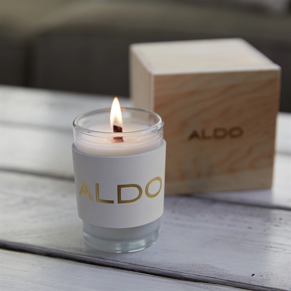 Wooden giftbox packed with 8 oz. candle with a wood wick... from ASI 88060 Snugz/USA Inc / SnugZ USA®