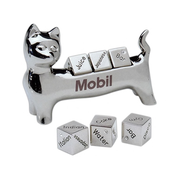 Chrome holder in an animal shape with decision maker dice cubes.... from ASI 43300 ZZ OLD/Drop - Calcu-Time / Calcu-Time