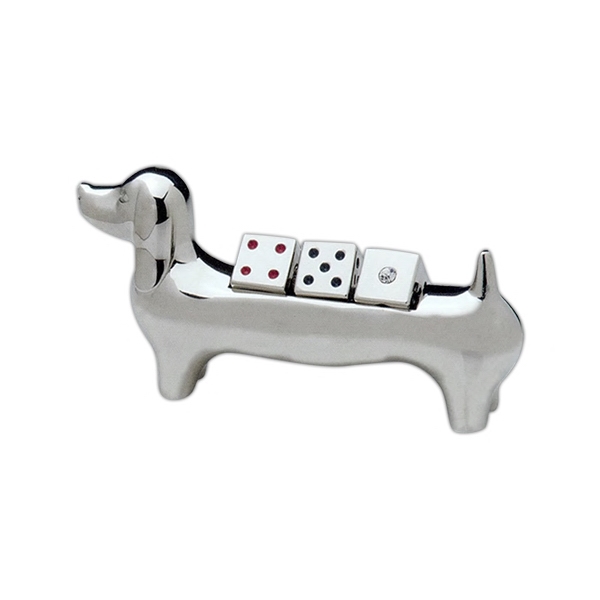 Chrome holder in an animal shape with decision maker dice cubes.... from ASI 43300 ZZ OLD/Drop - Calcu-Time / Calcu-Time