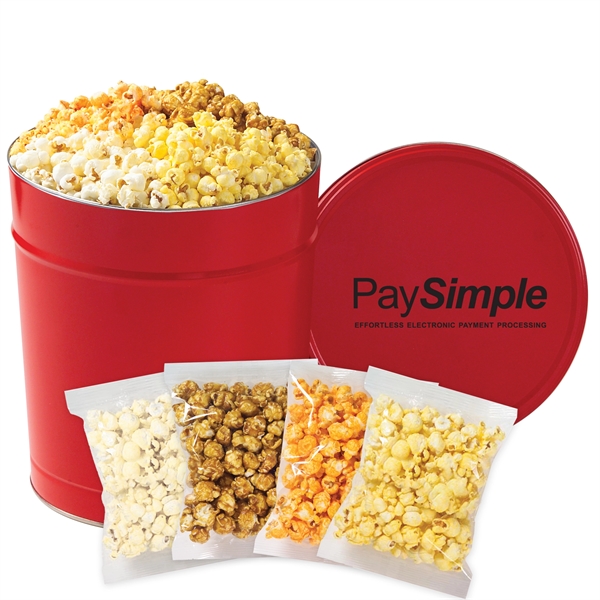 3.5 gallon, 4-way tin filled with butter, cheddar cheese, white cheddar... from ASI 71685 Midnite Snax®