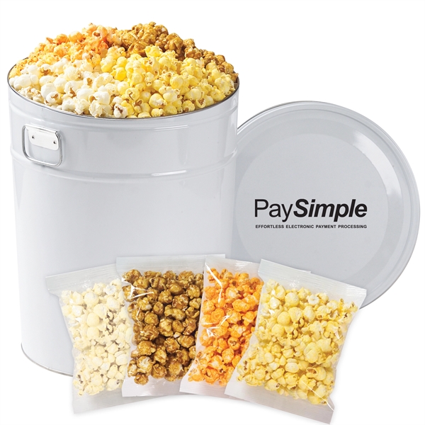 6.5 gallon, 4-way divided tin filled with classic butter, cheddar cheese,... from ASI 71685 Midnite Snax®