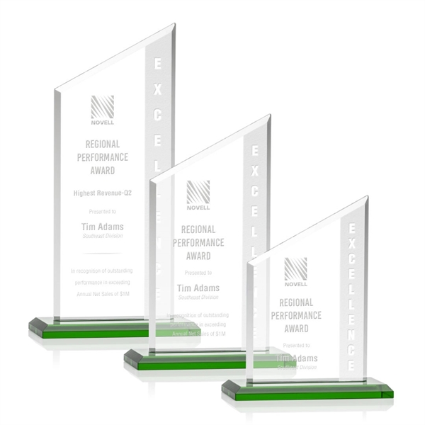 The Conacher is a slant-topped 3/8" Starfire Crystal upright with simple... from ASI 84592 St Regis Group / Prestige Glass