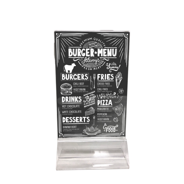 4"W x 6"H table tent made of clear acrylic with a... from ASI 62677 iline PROMO (The Innovative Line)