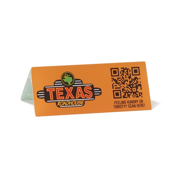 5" x 2" Menu Scanner Plastic Table Tent, full color imprint... from ASI 79933 Prorose Inc / ProRose