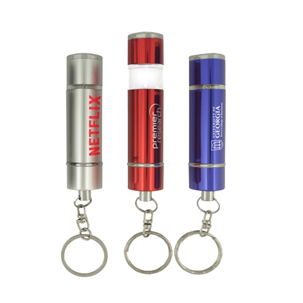2.75" x 0.63" aluminum cylindrical LED flashlight and keychain with batteries... from ASI 37218 Athena Promo (tm)