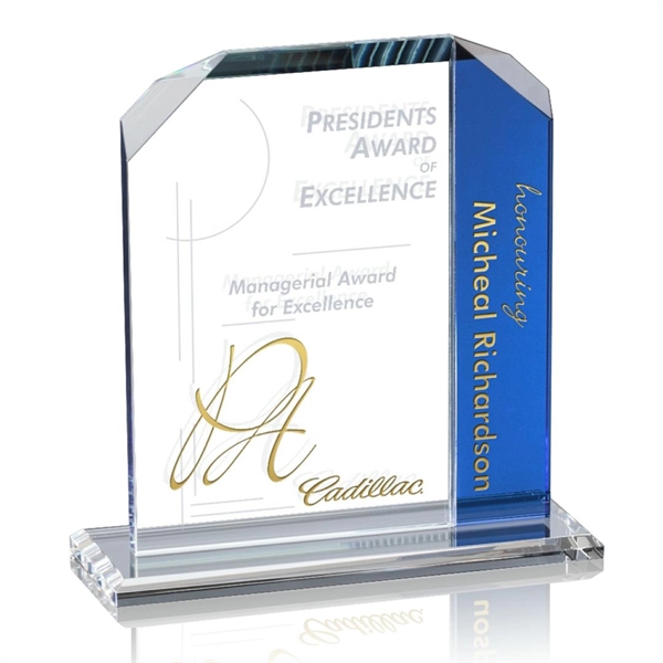 Starfire rectangular award with blue colored crystal.... from ASI 84592 St Regis Group / St Regis