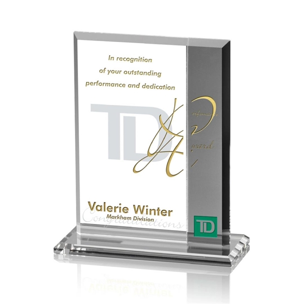 Starfire rectangle award with gray colored crystal on a base.... from ASI 84592 St Regis Group / St Regis