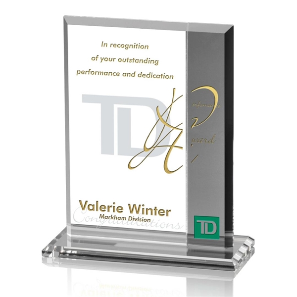 Starfire rectangle award with gray colored crystal on a base.... from ASI 84592 St Regis Group / St Regis