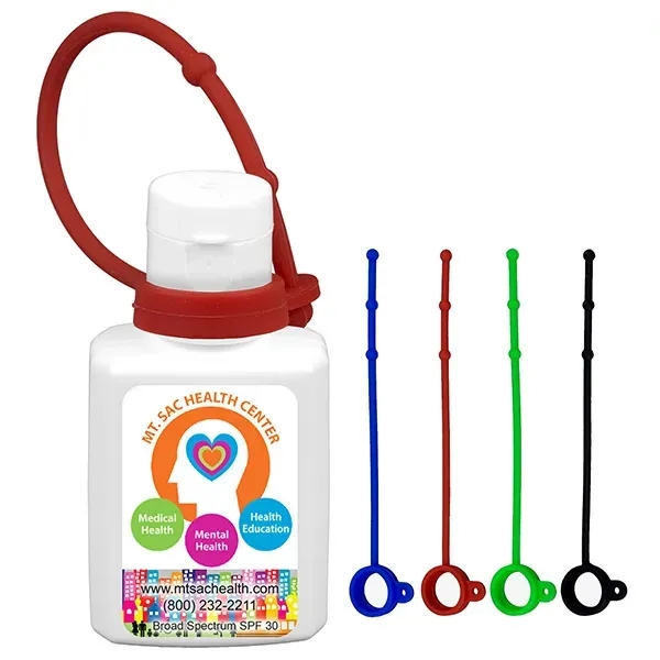 One ounce PE flip-top container of SPF30 sunscreen lotion with colored... from ASI 62660 Innovation Line