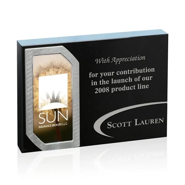 Free standing polished black granite recognition award with aluminum frame, 4"... from ASI 84592 St Regis Group / Prestige Glass