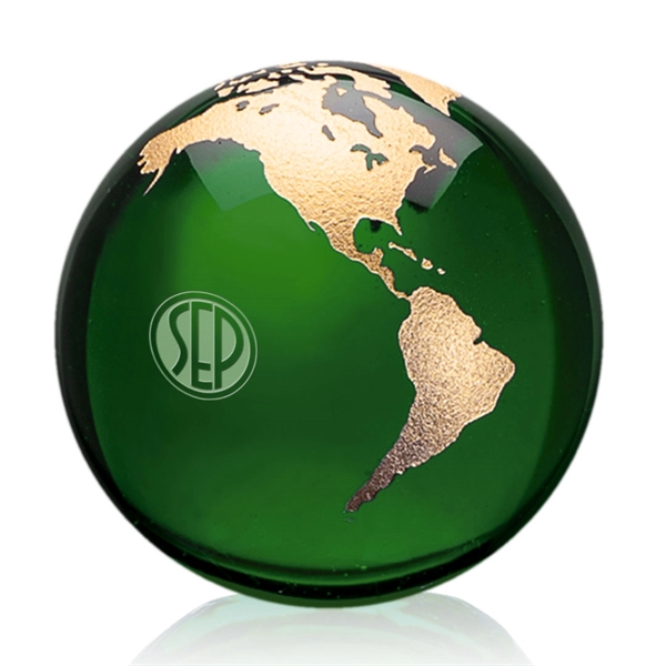 Optical crystal emerald globe award with etched continents.... from ASI 84592 St Regis Group / St Regis