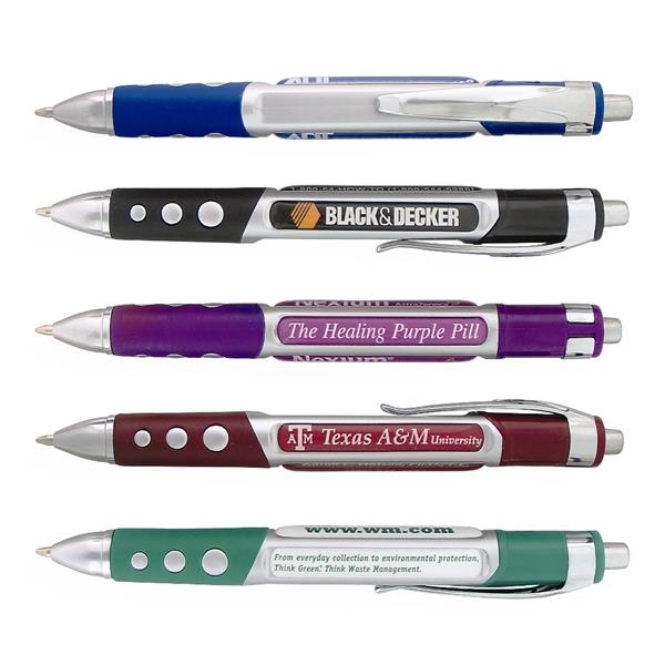 Two-toned plunger pen with colored rubber grip.... from ASI 52710 Lincoln Line