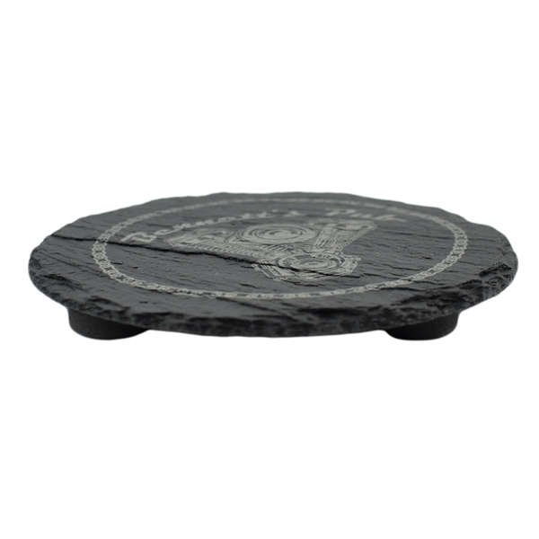 Round Slate Coaster with chipped edges, 4" diameter.... from ASI 72657 Active Life Promo / Apres Ski Ingrain Promo