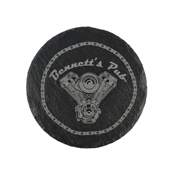 Round Slate Coaster with chipped edges, 4" diameter.... from ASI 72657 Active Life Promo / Apres Ski Ingrain Promo