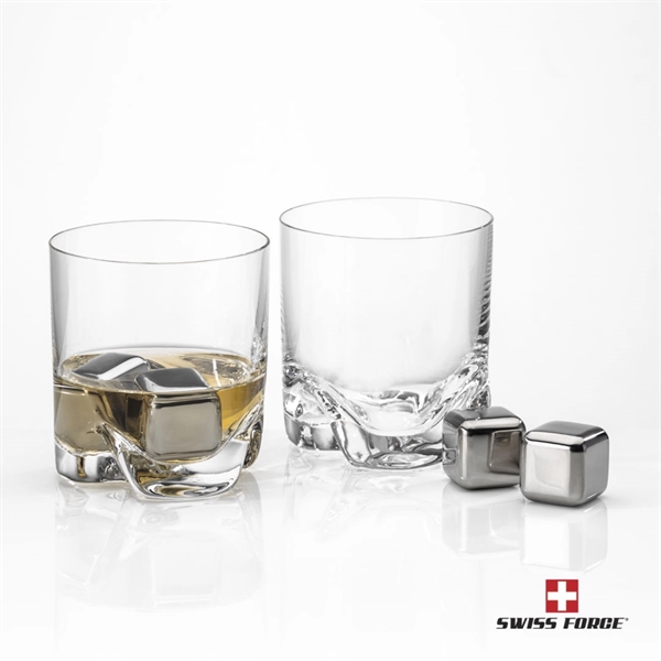 Crystalline on-the-rocks glasses are paired with a set of 4 stainless... from ASI 84592 St Regis Group