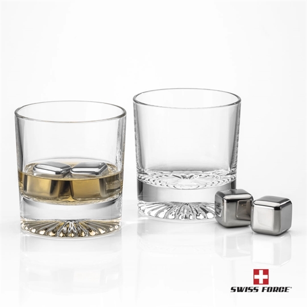 Crystalline on-the-rocks glasses are paired with a set of 4 stainless... from ASI 84592 St Regis Group