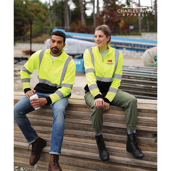 Quarter Zip Hi-Vis Sweatshirt with reflective tape on the chest and... from ASI 44620 Charles River Apparel