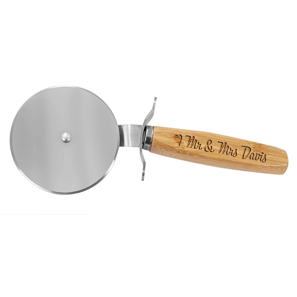9.25" engraved bamboo wood pizza cutter.... from ASI 92531 Unique Custom Products / UCP