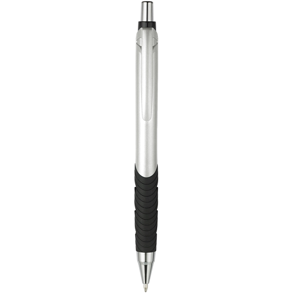 Roscoe plunger-action pen with metallic colors, a grip, and our signature... from ASI 82498 RiteLine LLC