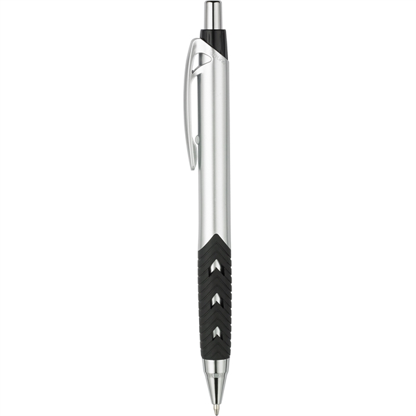 Roscoe plunger-action pen with metallic colors, a grip, and our signature... from ASI 82498 RiteLine LLC