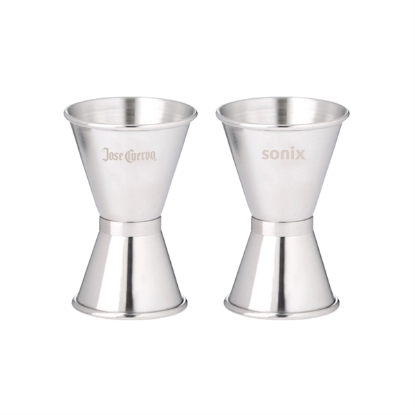 Double-sided cocktail jigger made of brushed stainless steel with both 1... from ASI 57655 STOPNGO Line