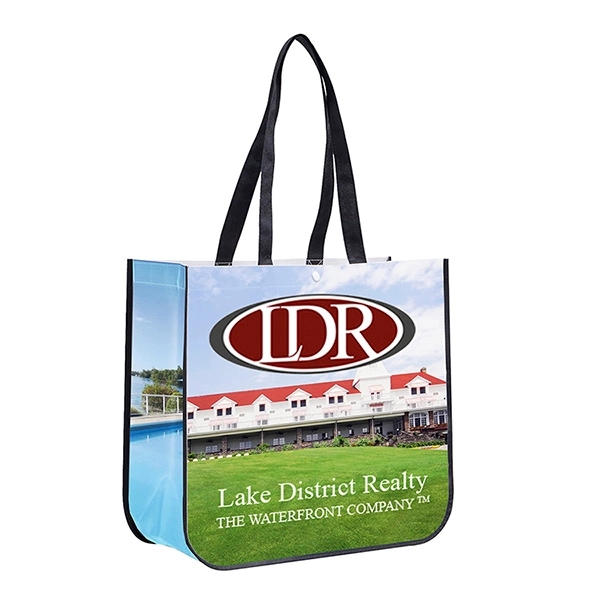 Non-woven laminated tote bag with snap closure and 26" long handles.... from ASI 62660 Innovation Line
