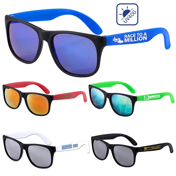 Adult sunglasses with colored mirror lenses and black frames.... from ASI 62660 Innovation Line