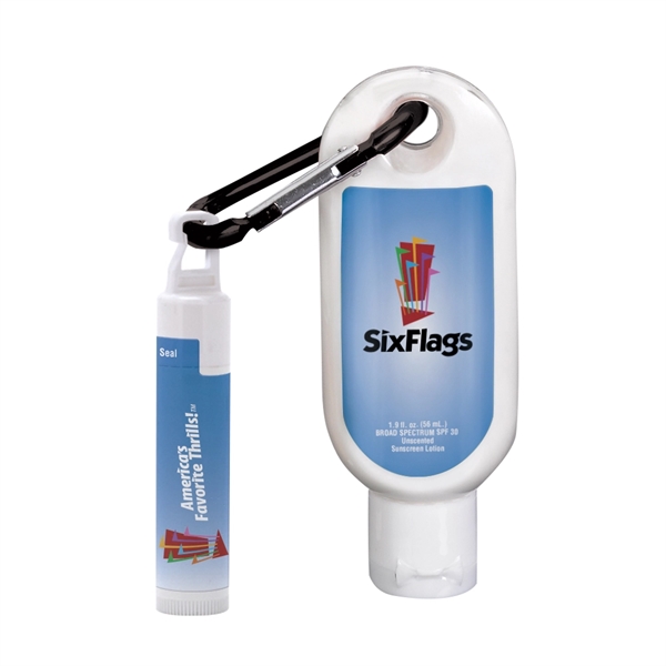 1.9 oz. SPF 30 sunscreen with carabiner and SPF 15 lip... from ASI 88060 Snugz/USA Inc / SnugZ USA®