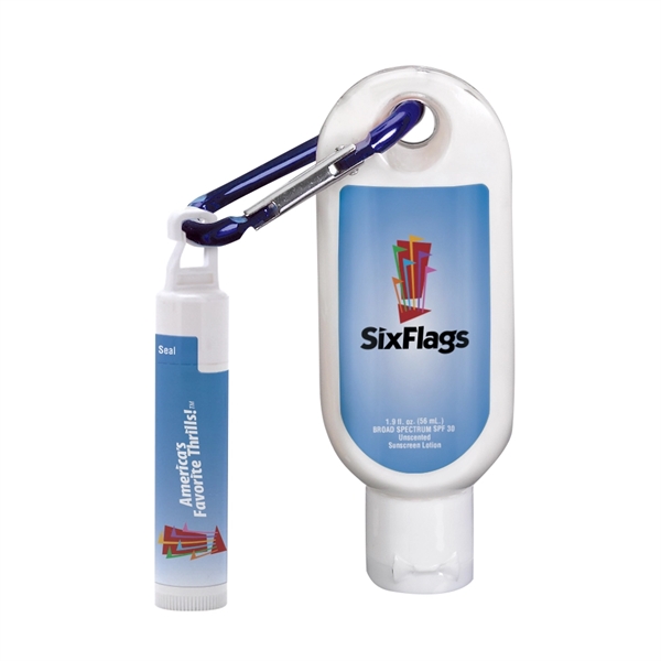 1.9 oz. SPF 30 sunscreen with carabiner and SPF 15 lip... from ASI 88060 Snugz/USA Inc / SnugZ USA®
