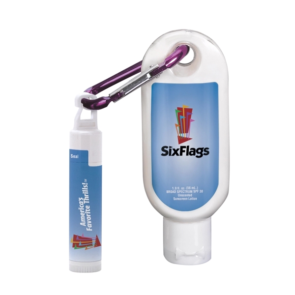 1.9 oz. SPF 30 sunscreen with carabiner and SPF 15 lip... from ASI 88060 Snugz/USA Inc / SnugZ USA®