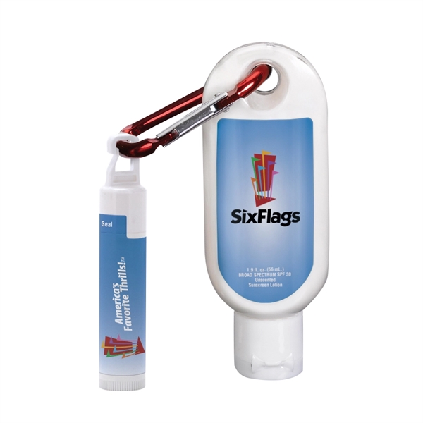 1.9 oz. SPF 30 sunscreen with carabiner and SPF 15 lip... from ASI 88060 Snugz/USA Inc / SnugZ USA®