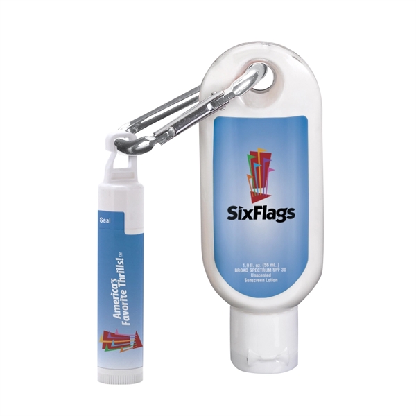 1.9 oz. SPF 30 sunscreen with carabiner and SPF 15 lip... from ASI 88060 Snugz/USA Inc / SnugZ USA®