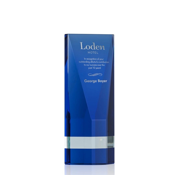 The beveled Gravenhurst tower is created from blue optical crystal with... from ASI 84592 St Regis Group / St Regis