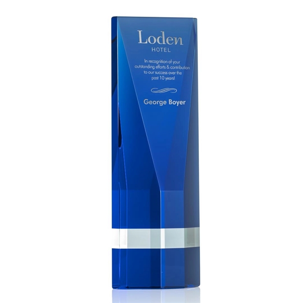 The beveled Gravenhurst tower is created from blue optical crystal with... from ASI 84592 St Regis Group / St Regis