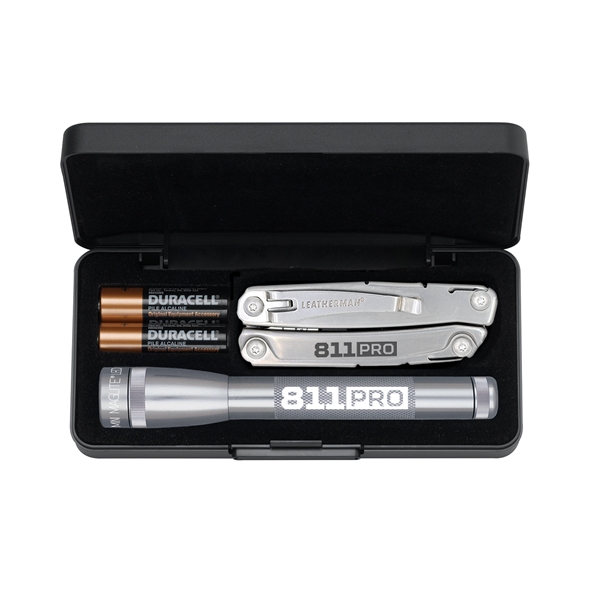 Set of two AA batteries, 6 1/2" LED flashlight and a... from ASI 46170 Compass Industries Inc