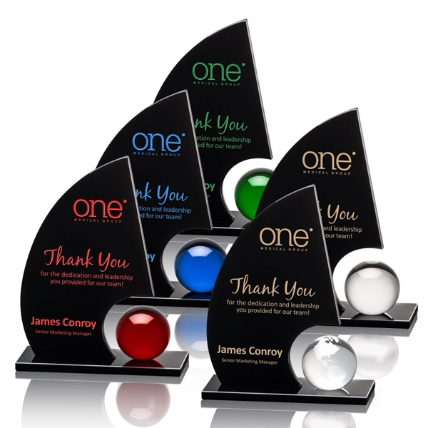 A gleaming crystal orb is mounted to our black optical crystal... from ASI 84592 St Regis Group / St Regis