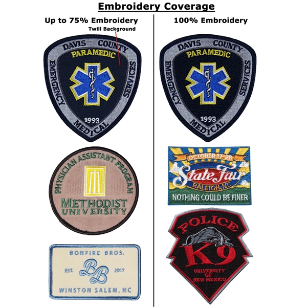Embroidered patches with up to 75% embroidery coverage, up to nine... from ASI 90160 Suntex Industries