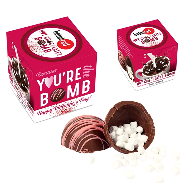 Valentines Day Hot Chocolate Bomb w/Pink Drizzle in Gift Box... from ASI 44900 NC Custom (CI/Lanco) / Chocolate Inn