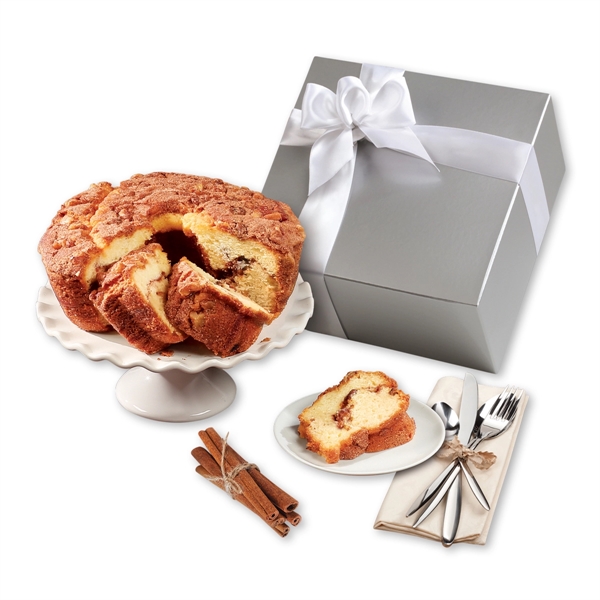 Cinnamon walnut coffee cake in silver gift box.... from ASI 68680 Maple Ridge Farms Inc