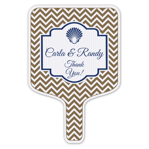 Weather resistant hand fan, made of corrugated plastic, approximately 8" x... from ASI 54322 FireSprint Printing / Pepco Poms