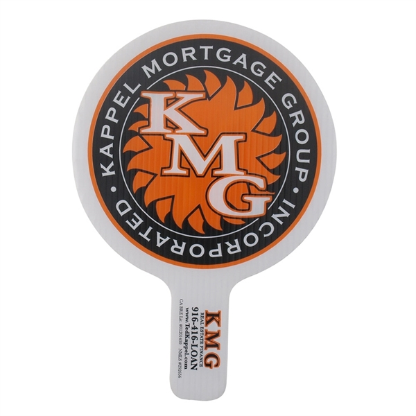 Weather resistant hand fan, made of corrugated plastic, approximately 8" x... from ASI 54322 FireSprint Printing / Pepco Poms