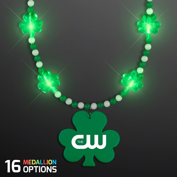 Pretty Light Up Shamrock Bead Necklace with medallion; Blank Pricing... from ASI 34194 ALightPromos