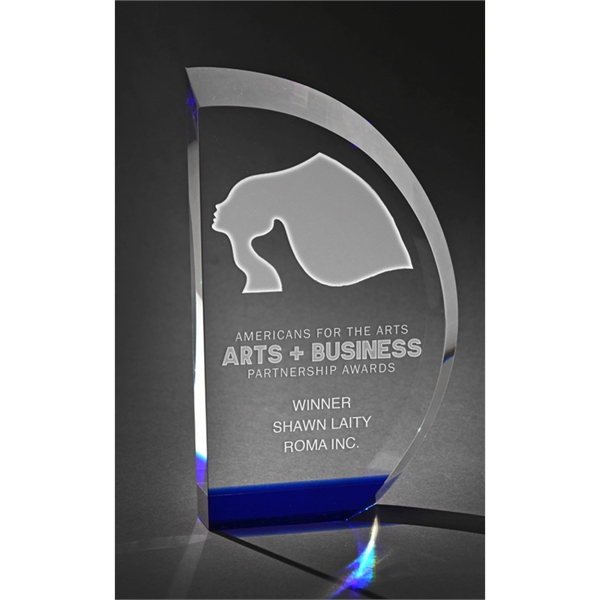 9.5" x 5.5" optical crystal award with a wide and curving... from ASI 71920 Moderne Glass Company Inc / Glass America®