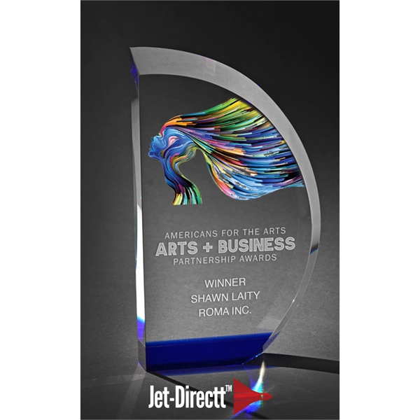 9.5" x 5.5" optical crystal award with a wide and curving... from ASI 71920 Moderne Glass Company Inc / Glass America®